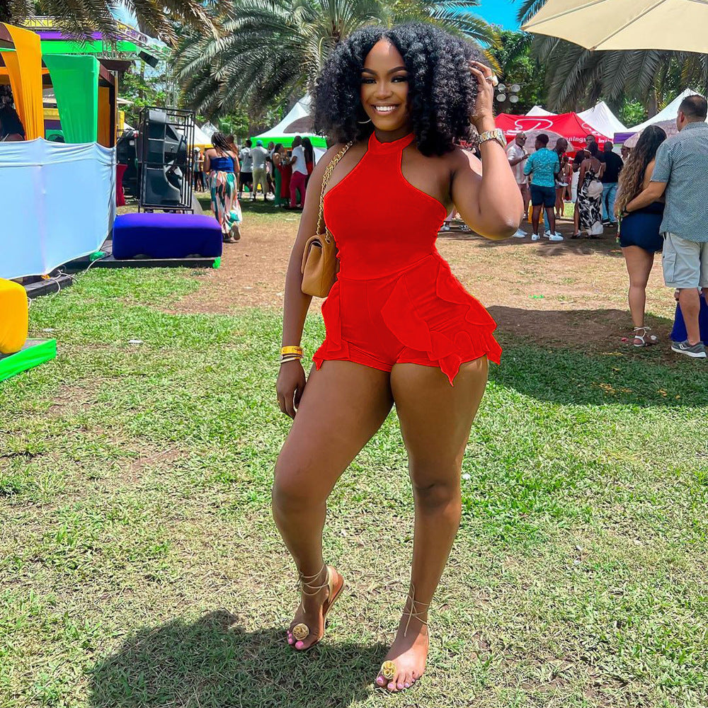 LADIES SLEEVELESS PLAYSUIT / ROMPER BLACK / RED / DARK YELLOW / WHITE (SIZE S - XL)