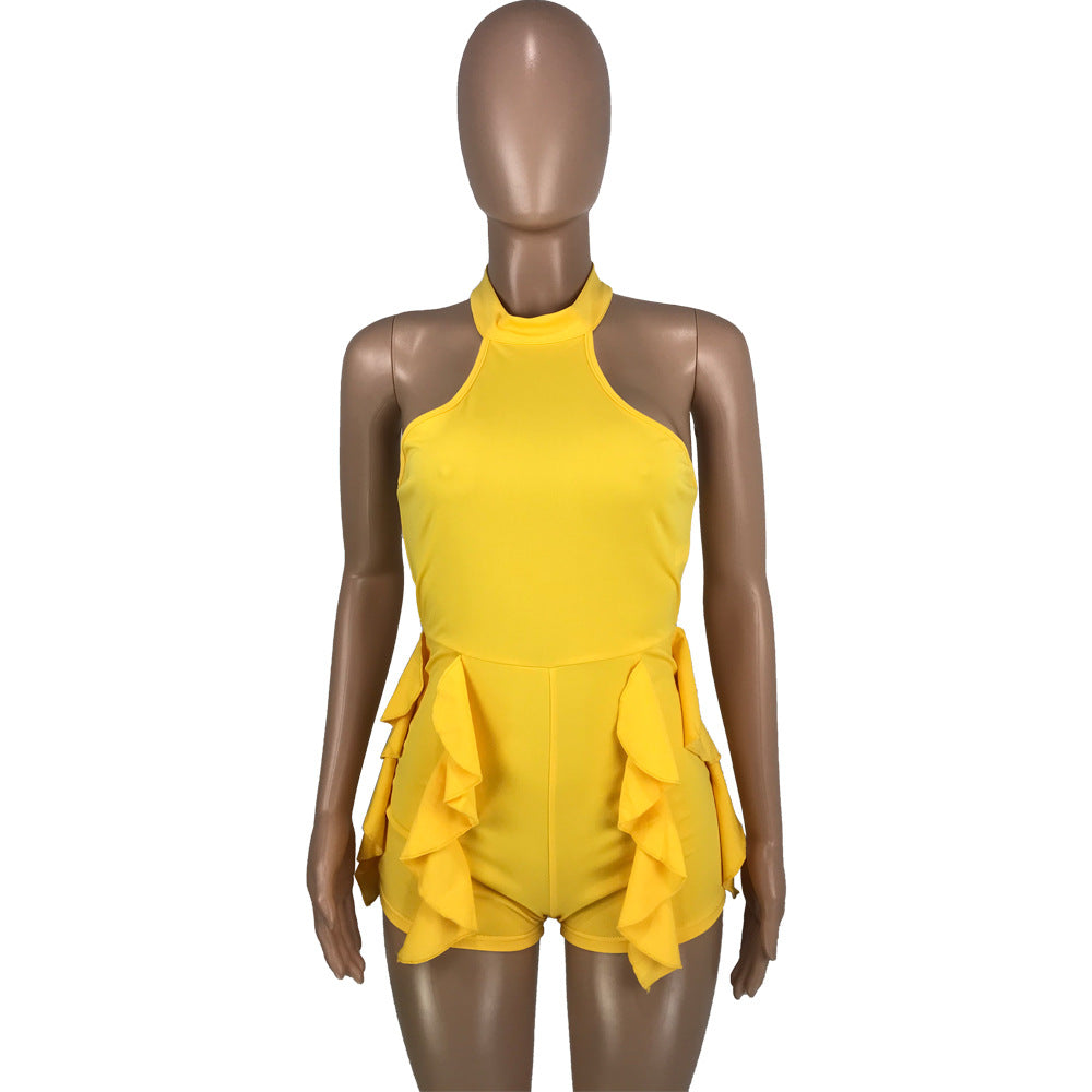 LADIES SLEEVELESS PLAYSUIT / ROMPER BLACK / RED / DARK YELLOW / WHITE (SIZE S - XL)