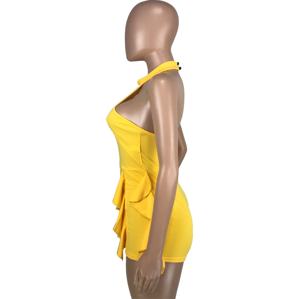 LADIES SLEEVELESS PLAYSUIT / ROMPER BLACK / RED / DARK YELLOW / WHITE (SIZE S - XL)