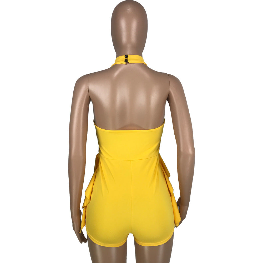 LADIES SLEEVELESS PLAYSUIT / ROMPER BLACK / RED / DARK YELLOW / WHITE (SIZE S - XL)