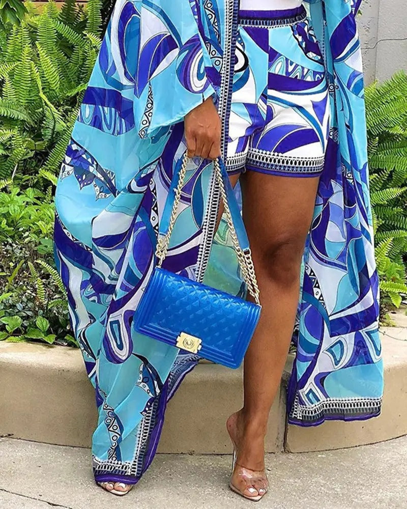 LADIES TWO PIECE SHORTS & CARDIGAN SET BLUE / PINK / GREEN / BLACK / RED (SIZE S - 2XL)