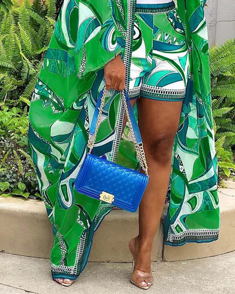 LADIES TWO PIECE SHORTS & CARDIGAN SET BLUE / PINK / GREEN / BLACK / RED (SIZE S - 2XL)