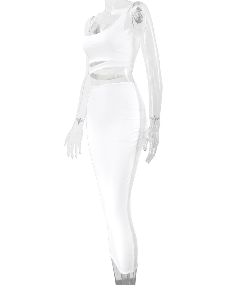 LADIES TWO PIECE SKIRT SET WHITE / KHAKI / BLACK / GREEN / ORANGE (SIZE S - 2XL)