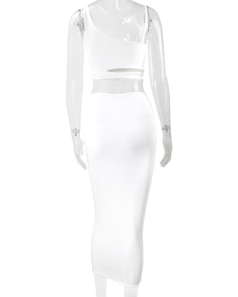 LADIES TWO PIECE SKIRT SET WHITE / KHAKI / BLACK / GREEN / ORANGE (SIZE S - 2XL)