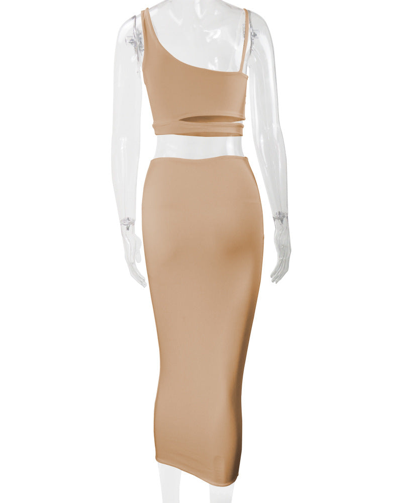 LADIES TWO PIECE SKIRT SET WHITE / KHAKI / BLACK / GREEN / ORANGE (SIZE S - 2XL)