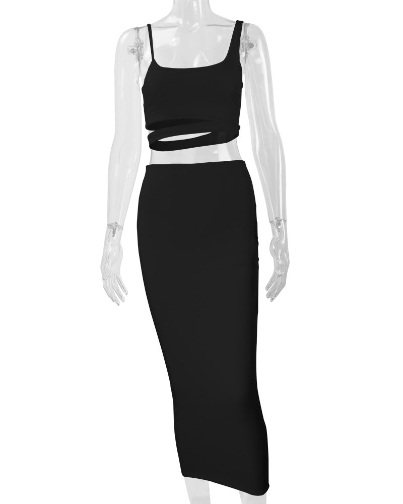 LADIES TWO PIECE SKIRT SET WHITE / KHAKI / BLACK / GREEN / ORANGE (SIZE S - 2XL)