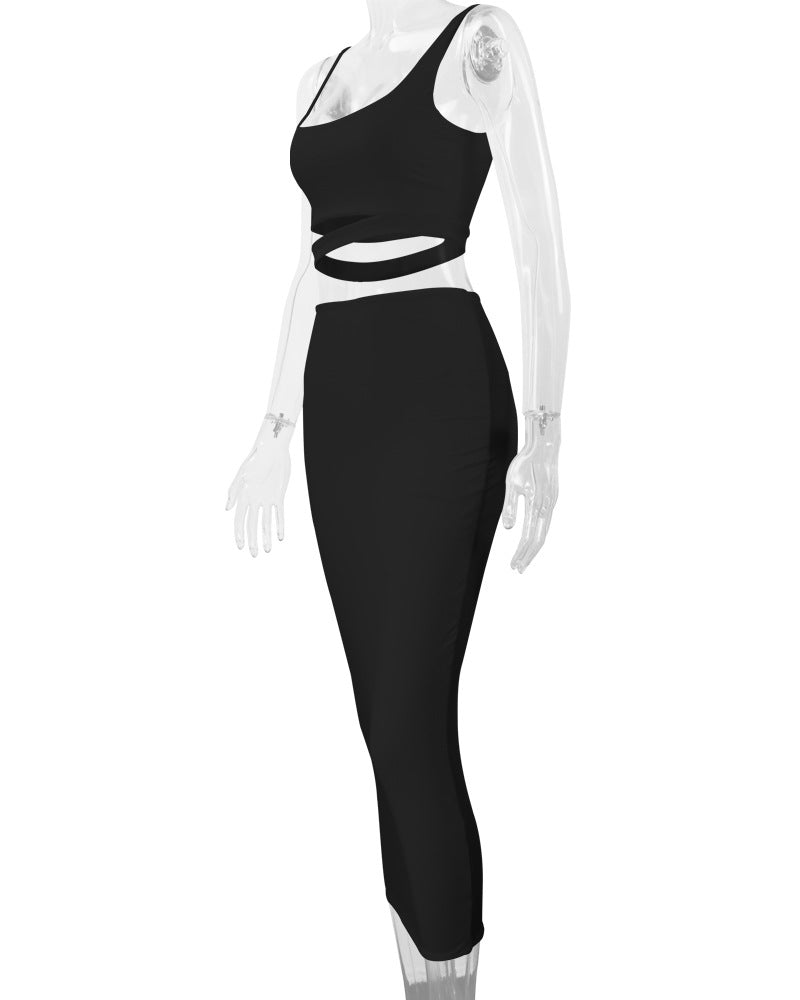LADIES TWO PIECE SKIRT SET WHITE / KHAKI / BLACK / GREEN / ORANGE (SIZE S - 2XL)