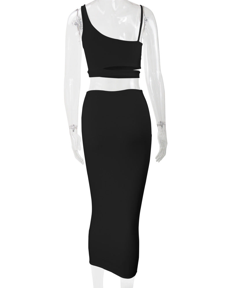 LADIES TWO PIECE SKIRT SET WHITE / KHAKI / BLACK / GREEN / ORANGE (SIZE S - 2XL)
