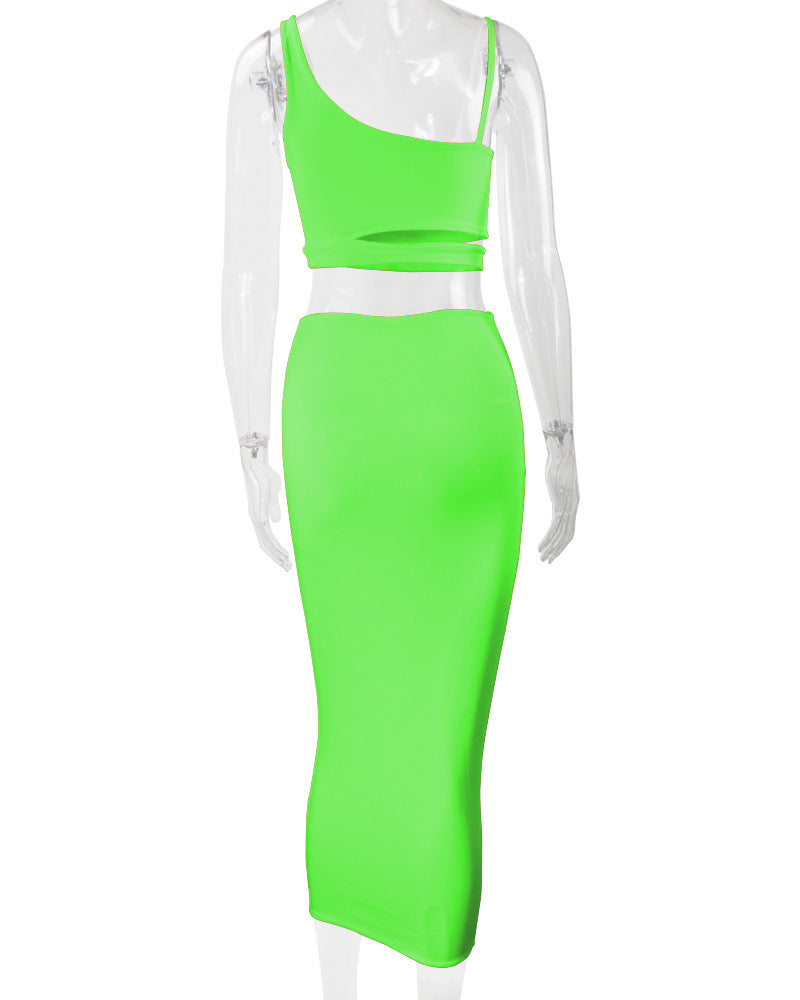 LADIES TWO PIECE SKIRT SET WHITE / KHAKI / BLACK / GREEN / ORANGE (SIZE S - 2XL)