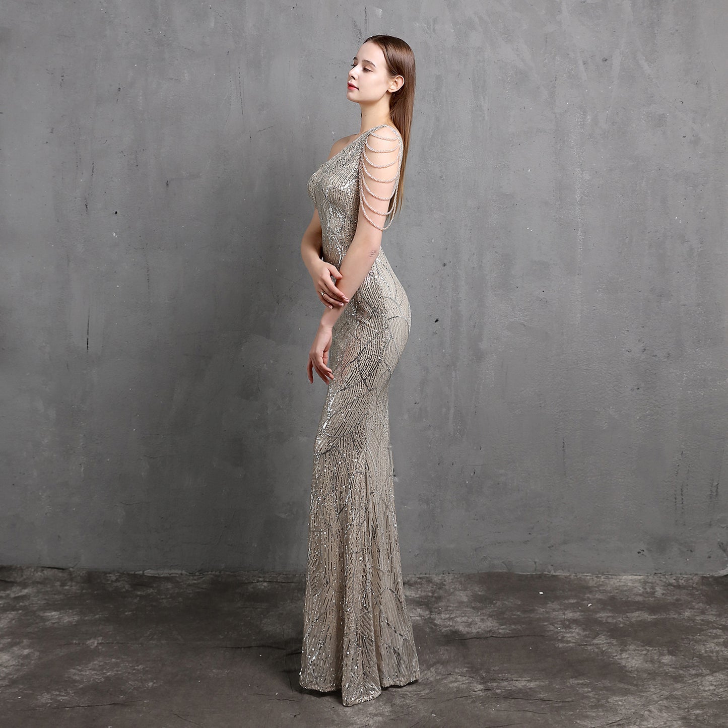 LADIES ONE SHOULDER EVENING DRESS WHITE / BLACK / APRICOT / GOLD / WINE RED / NAVY BLUE (SIZE S - 2XL)