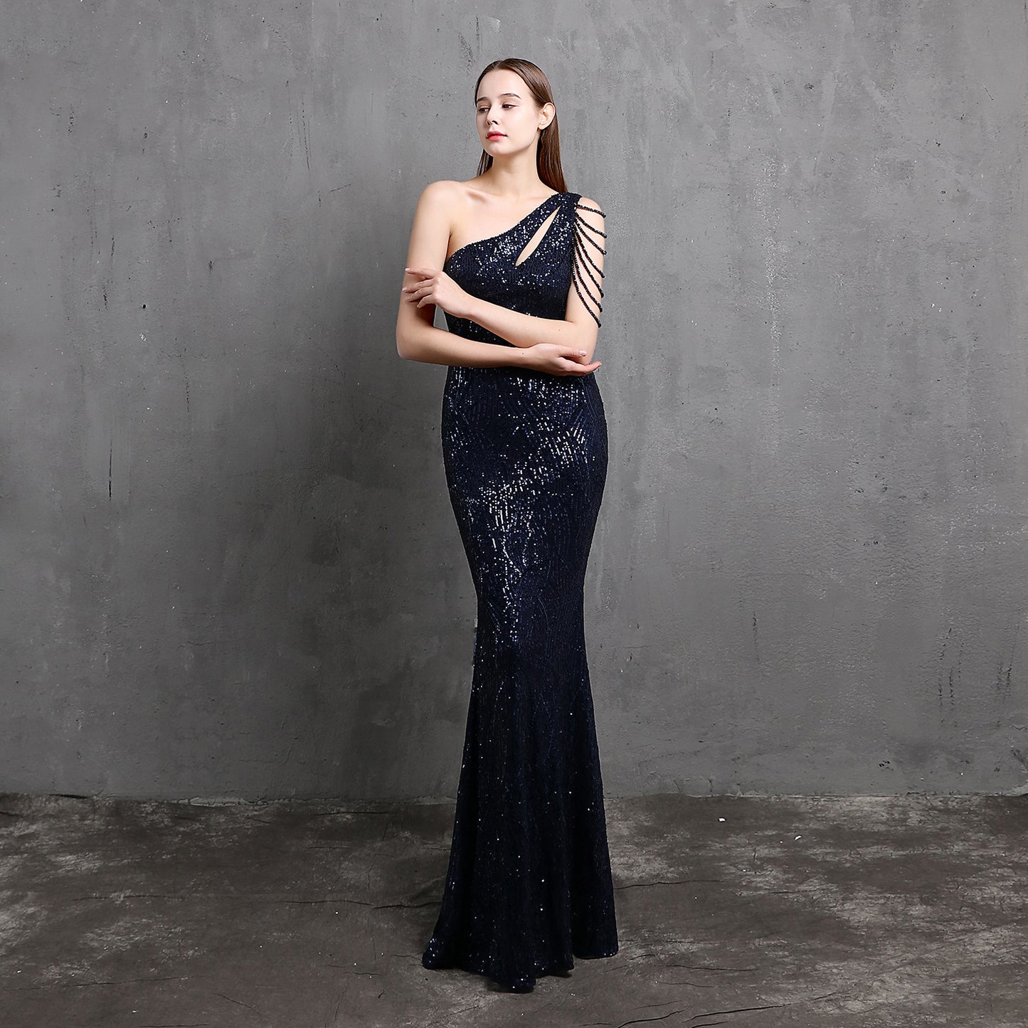 LADIES ONE SHOULDER EVENING DRESS WHITE / BLACK / APRICOT / GOLD / WINE RED / NAVY BLUE (SIZE S - 2XL)