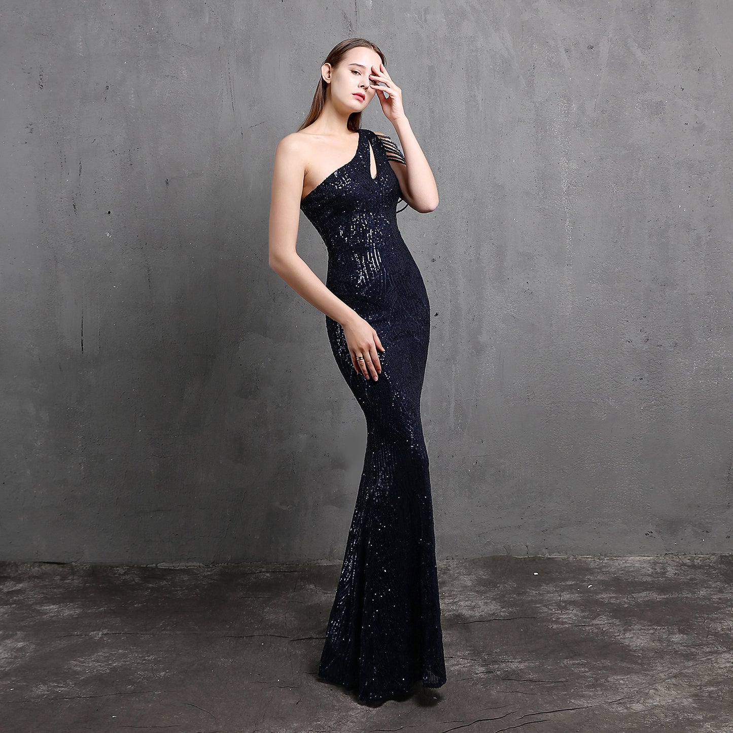 LADIES ONE SHOULDER EVENING DRESS WHITE / BLACK / APRICOT / GOLD / WINE RED / NAVY BLUE (SIZE S - 2XL)
