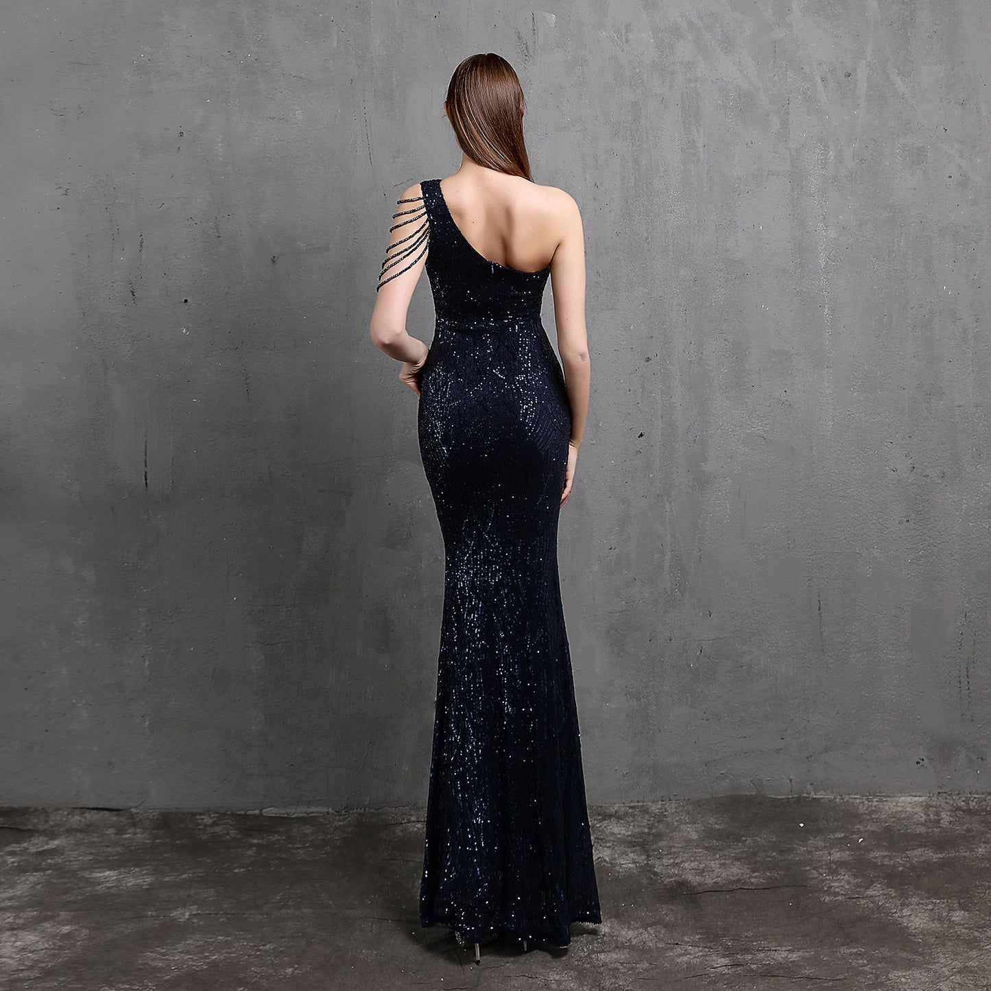 LADIES ONE SHOULDER EVENING DRESS WHITE / BLACK / APRICOT / GOLD / WINE RED / NAVY BLUE (SIZE S - 2XL)