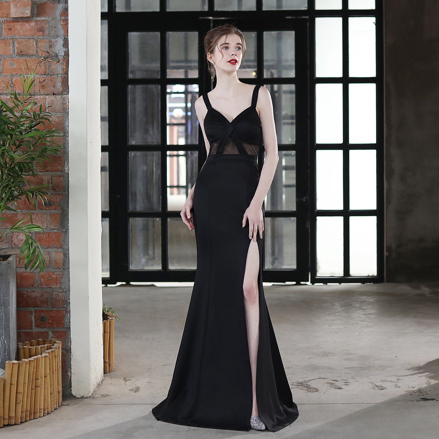 LADIES SLEEVELESS EVENING DRESS WITH SLIT WHITE / BLACK / WINE RED (SIZE S - 2XL)