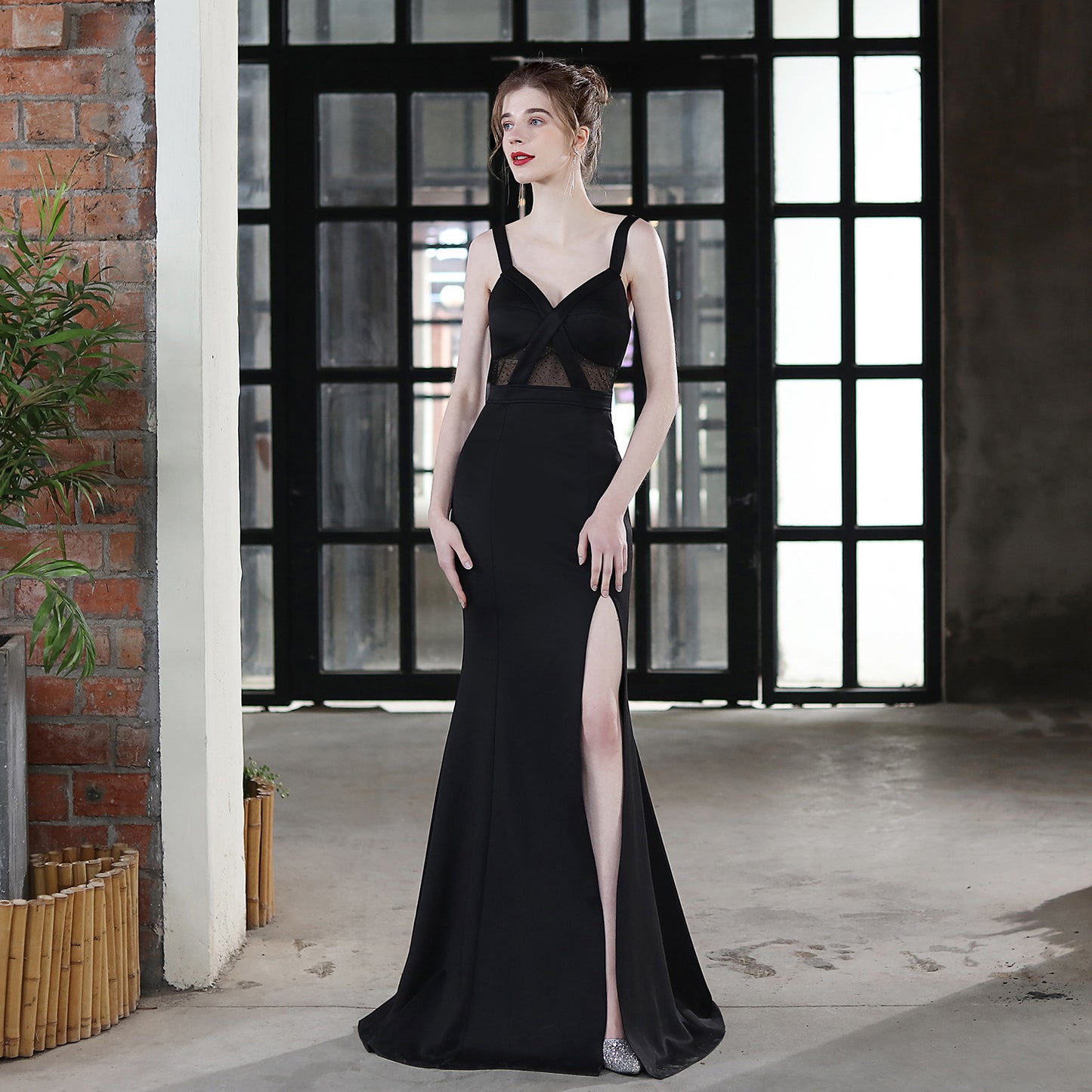 LADIES SLEEVELESS EVENING DRESS WITH SLIT WHITE / BLACK / WINE RED (SIZE S - 2XL)