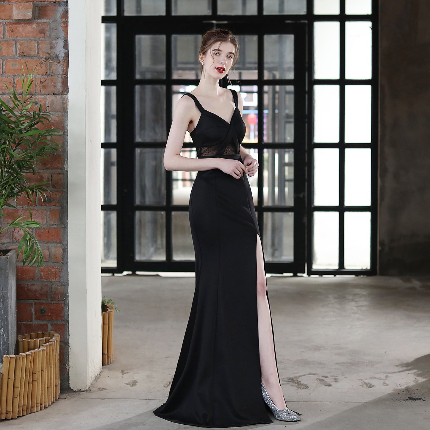 LADIES SLEEVELESS EVENING DRESS WITH SLIT WHITE / BLACK / WINE RED (SIZE S - 2XL)