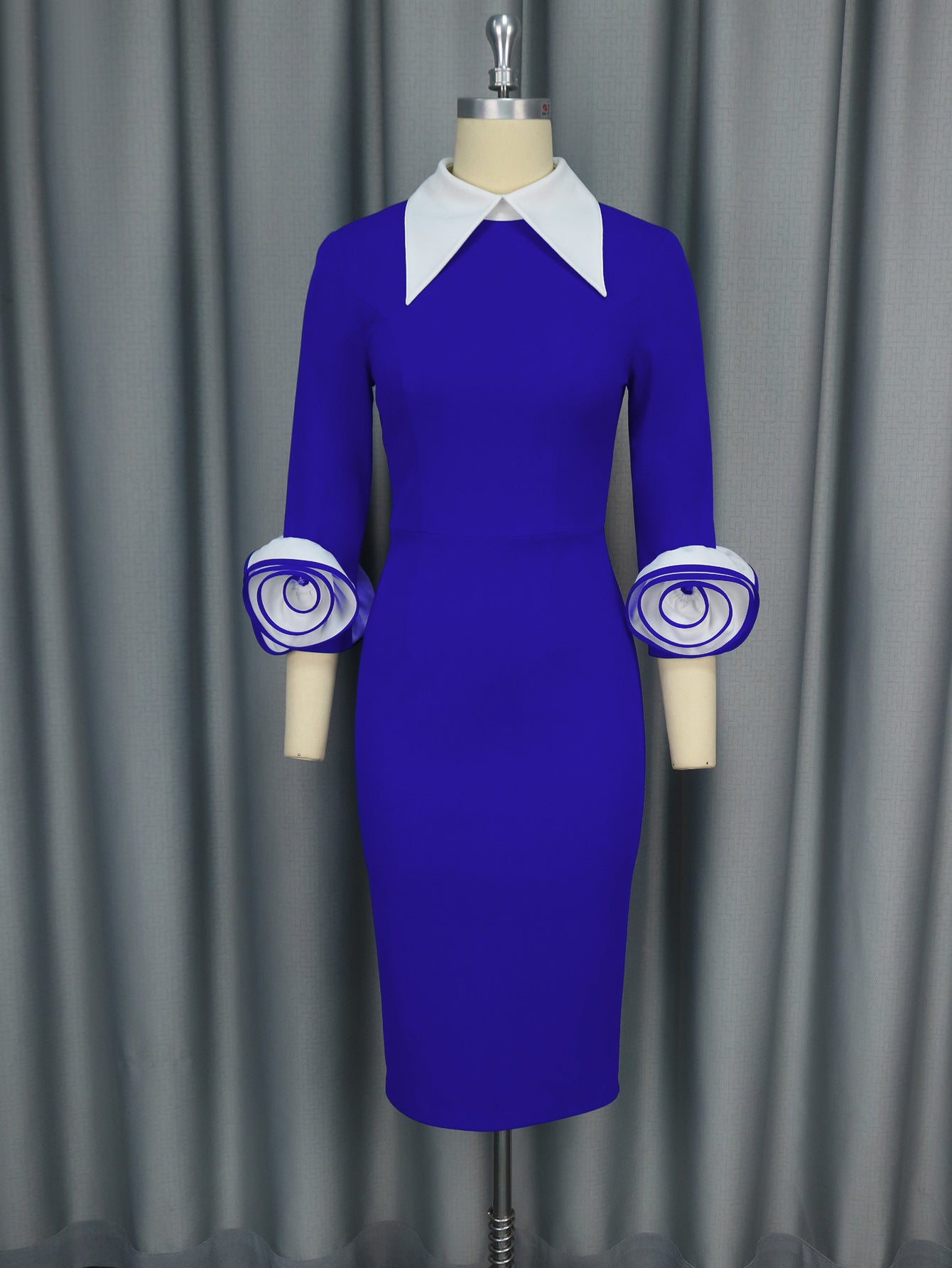 LADIES PLUS SIZE LONG SLEEVE BODYCON DRESS BLUE (SIZE S - 4XL)