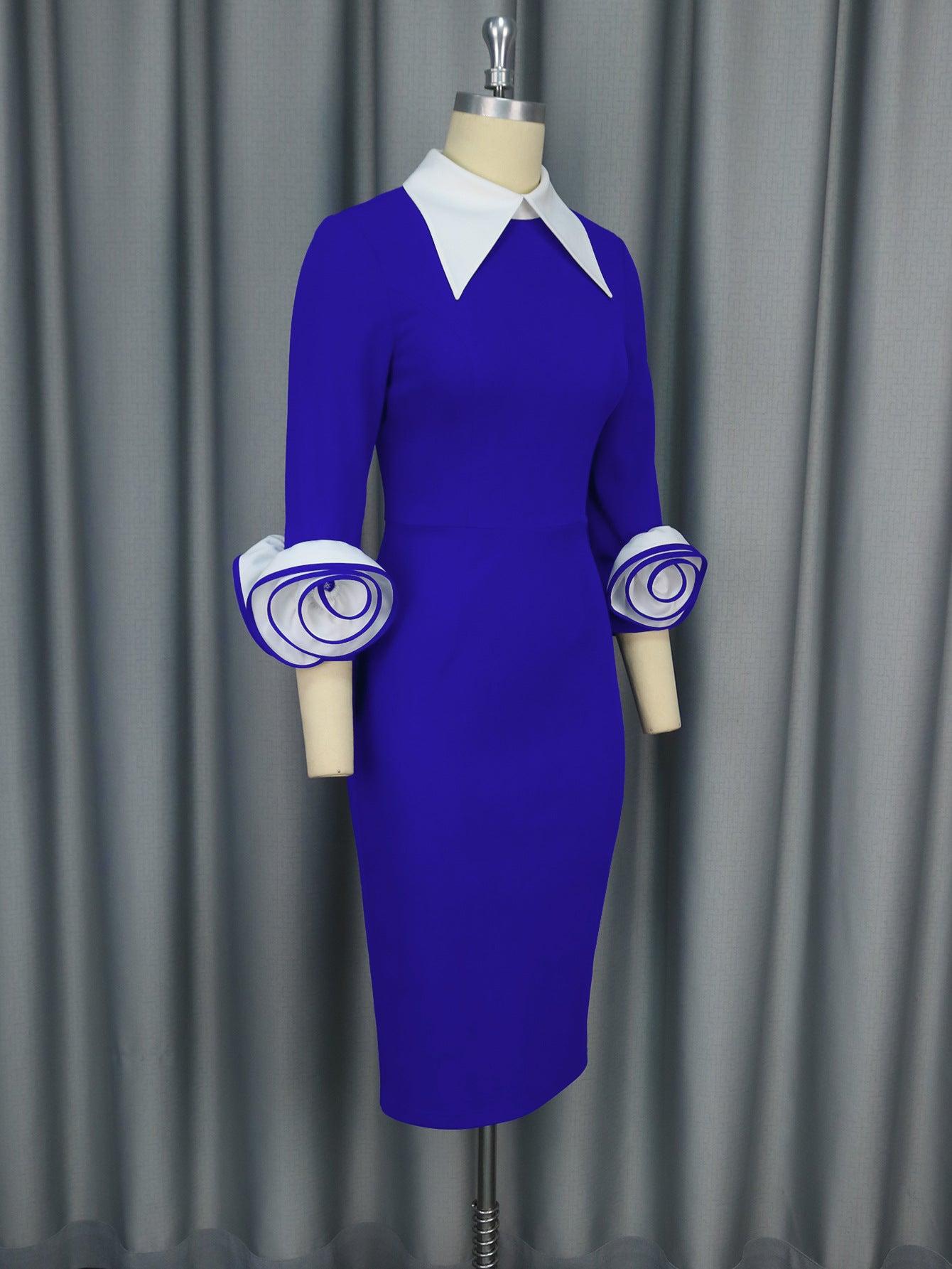 LADIES PLUS SIZE LONG SLEEVE BODYCON DRESS BLUE (SIZE S - 4XL)