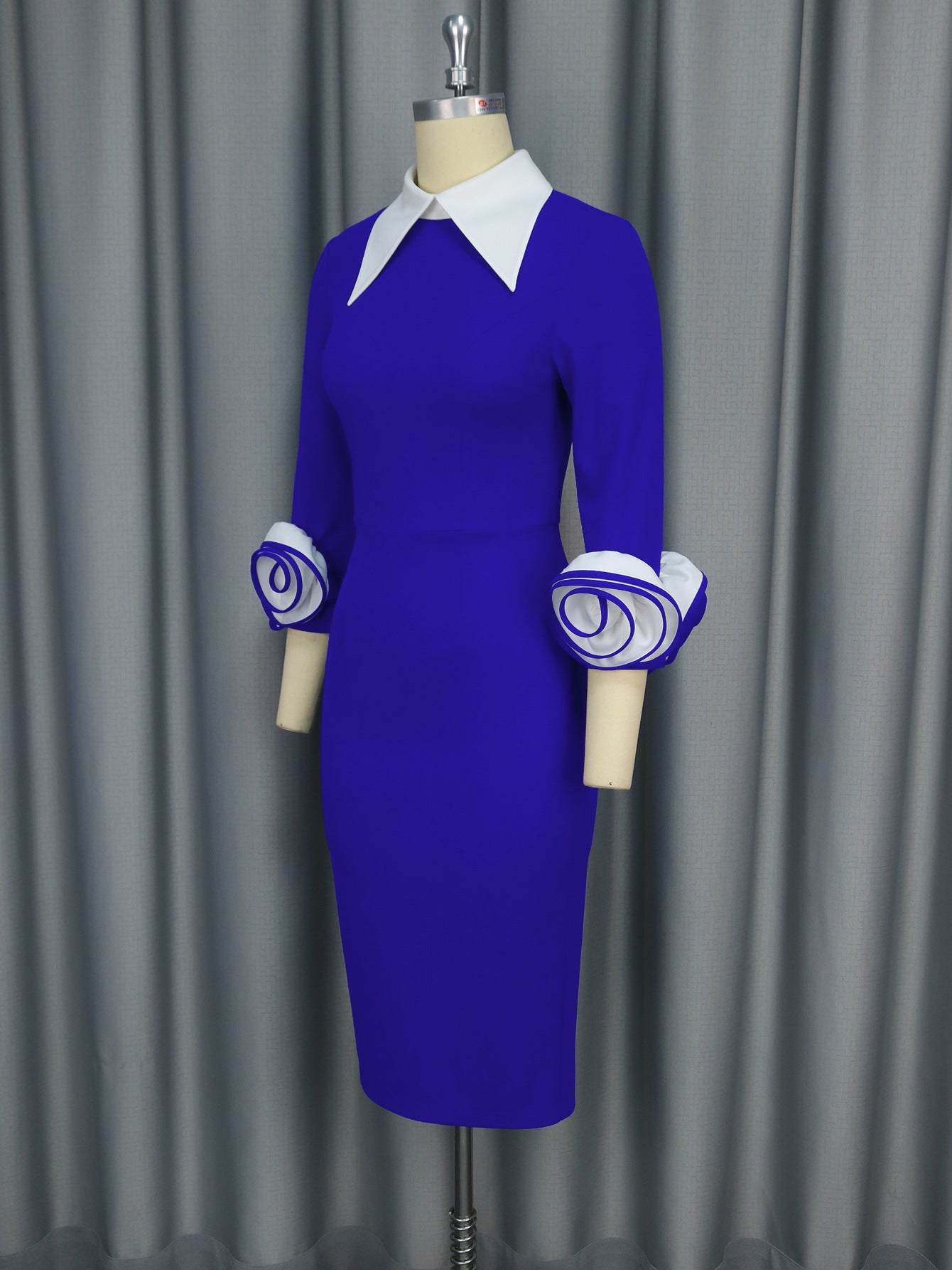LADIES PLUS SIZE LONG SLEEVE BODYCON DRESS BLUE (SIZE S - 4XL)