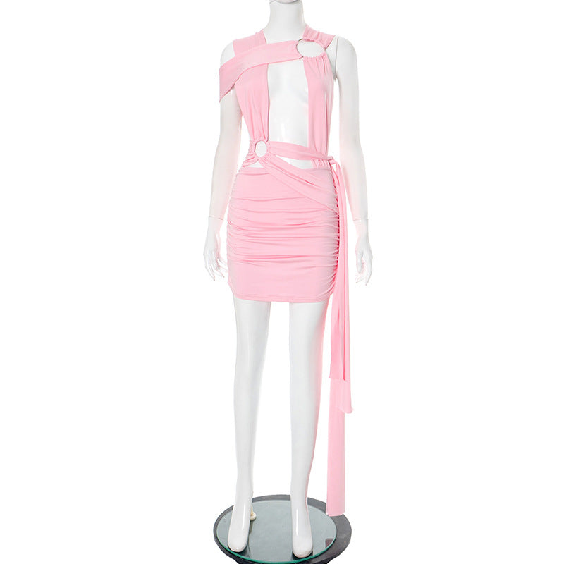 LADIES LACE UP BODYCON DRESS PINK / WHITE / RED (SIZE S - L)