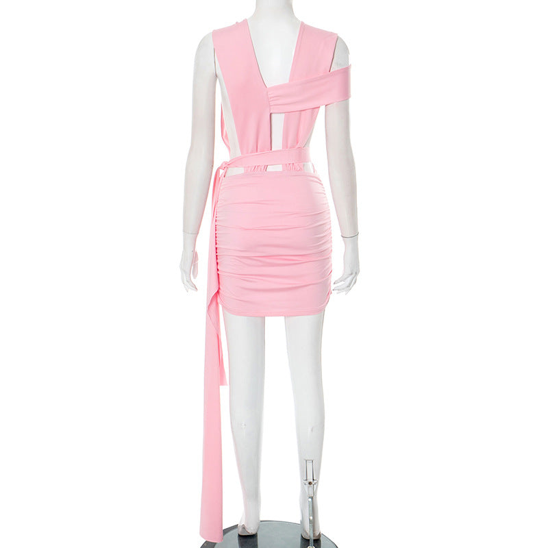 LADIES LACE UP BODYCON DRESS PINK / WHITE / RED (SIZE S - L)