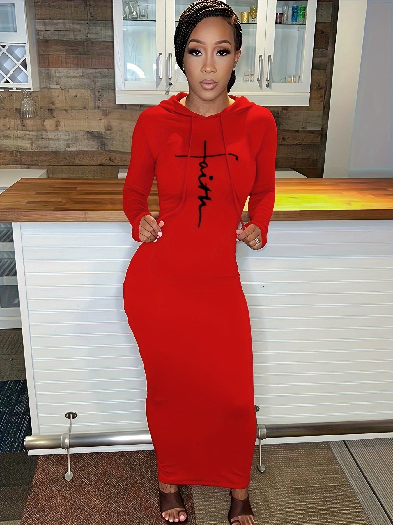LADIES LONG SLEEVE HOODY DRESS BLACK / RED / BLUE / DARK OLIVE GREEN (SIZE S - 2XL)