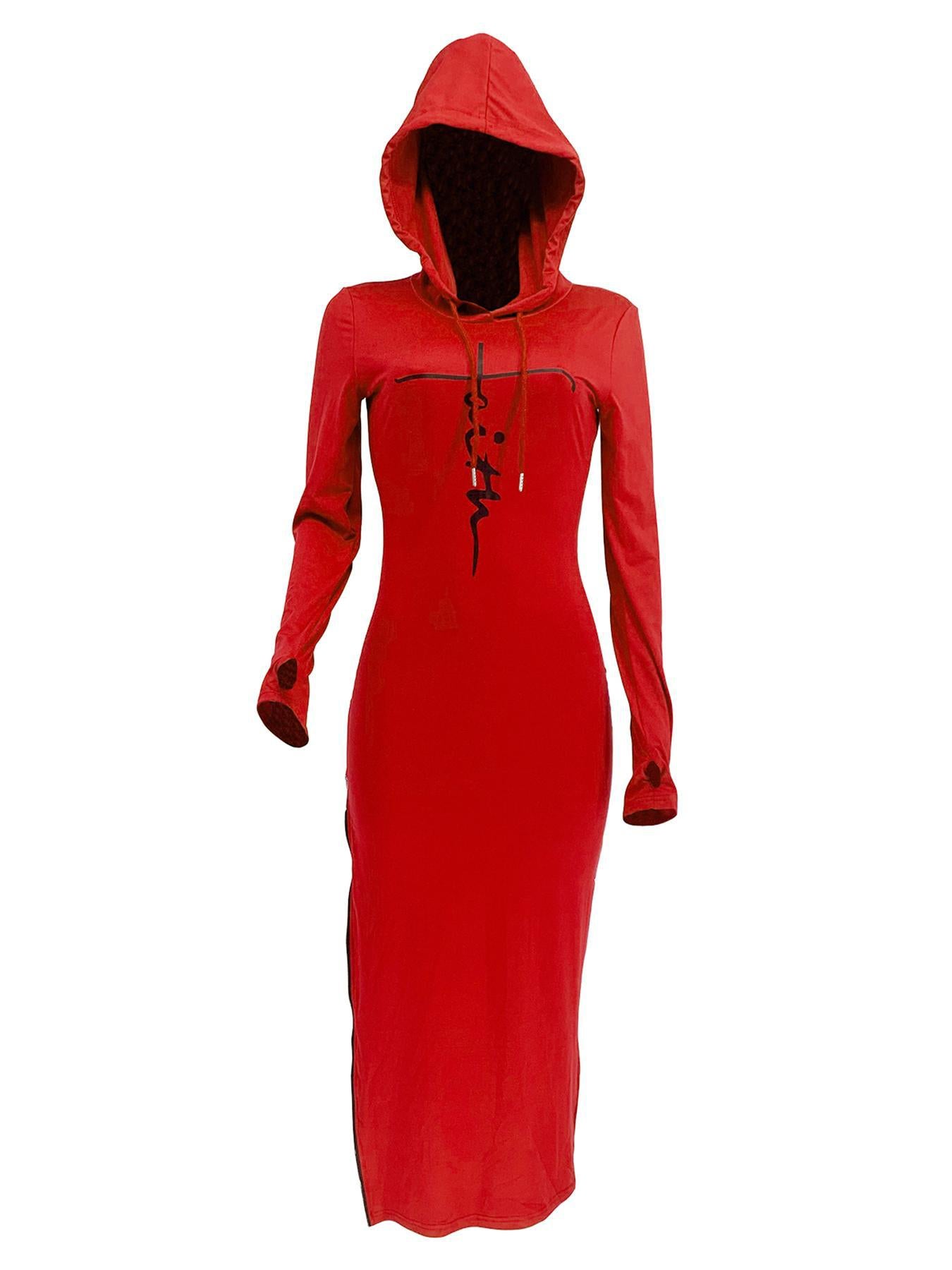 LADIES LONG SLEEVE HOODY DRESS BLACK / RED / BLUE / DARK OLIVE GREEN (SIZE S - 2XL)