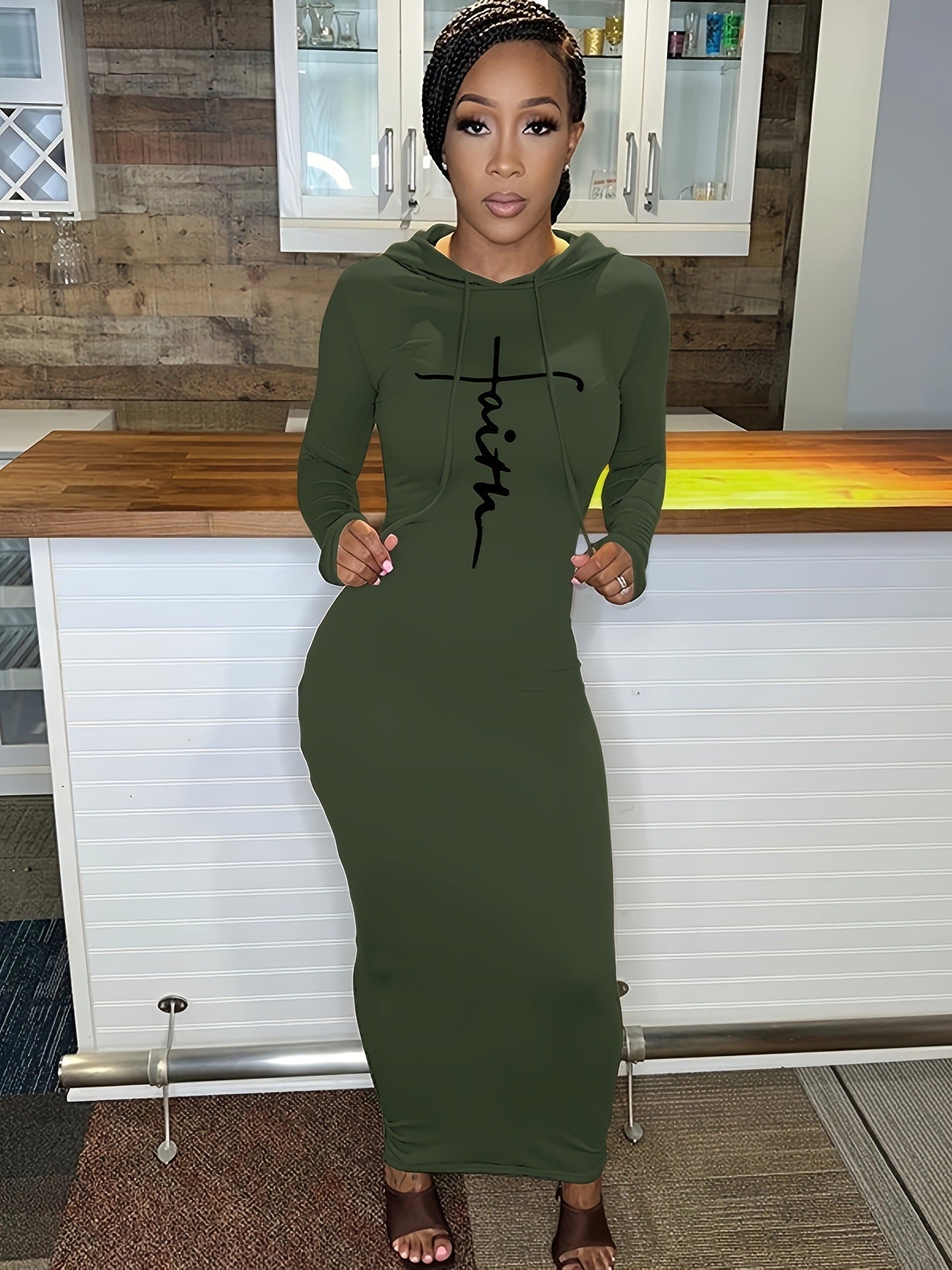 LADIES LONG SLEEVE HOODY DRESS BLACK / RED / BLUE / DARK OLIVE GREEN (SIZE S - 2XL)