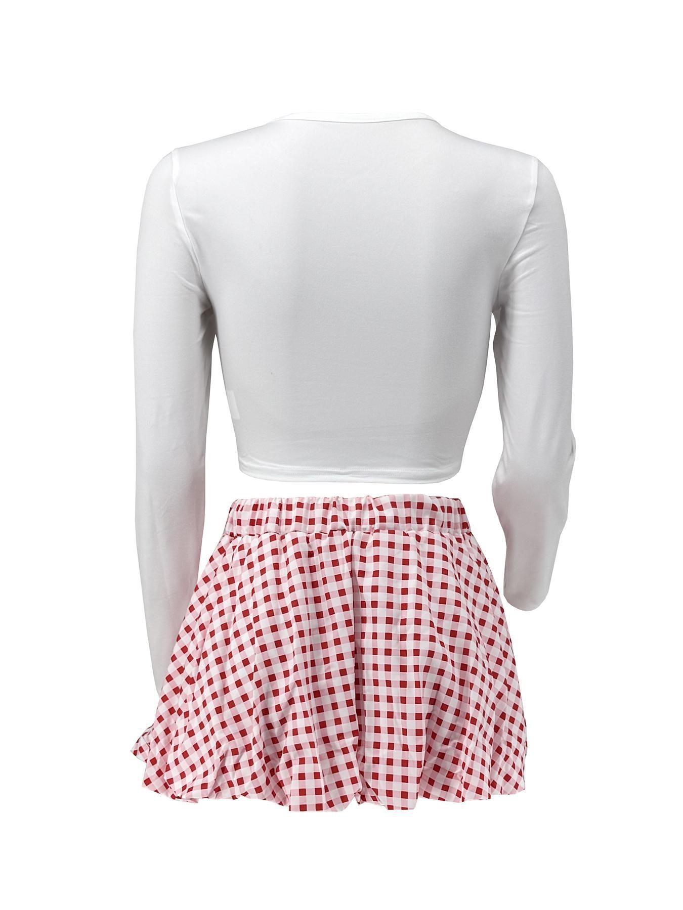 LADIES TWO PIECE LONG SLEEVE TOP & MINI SKIRT SET BLACK / RED / GREEN / BLUE / LIGHT YELLOW (SIZE S - 2XL)