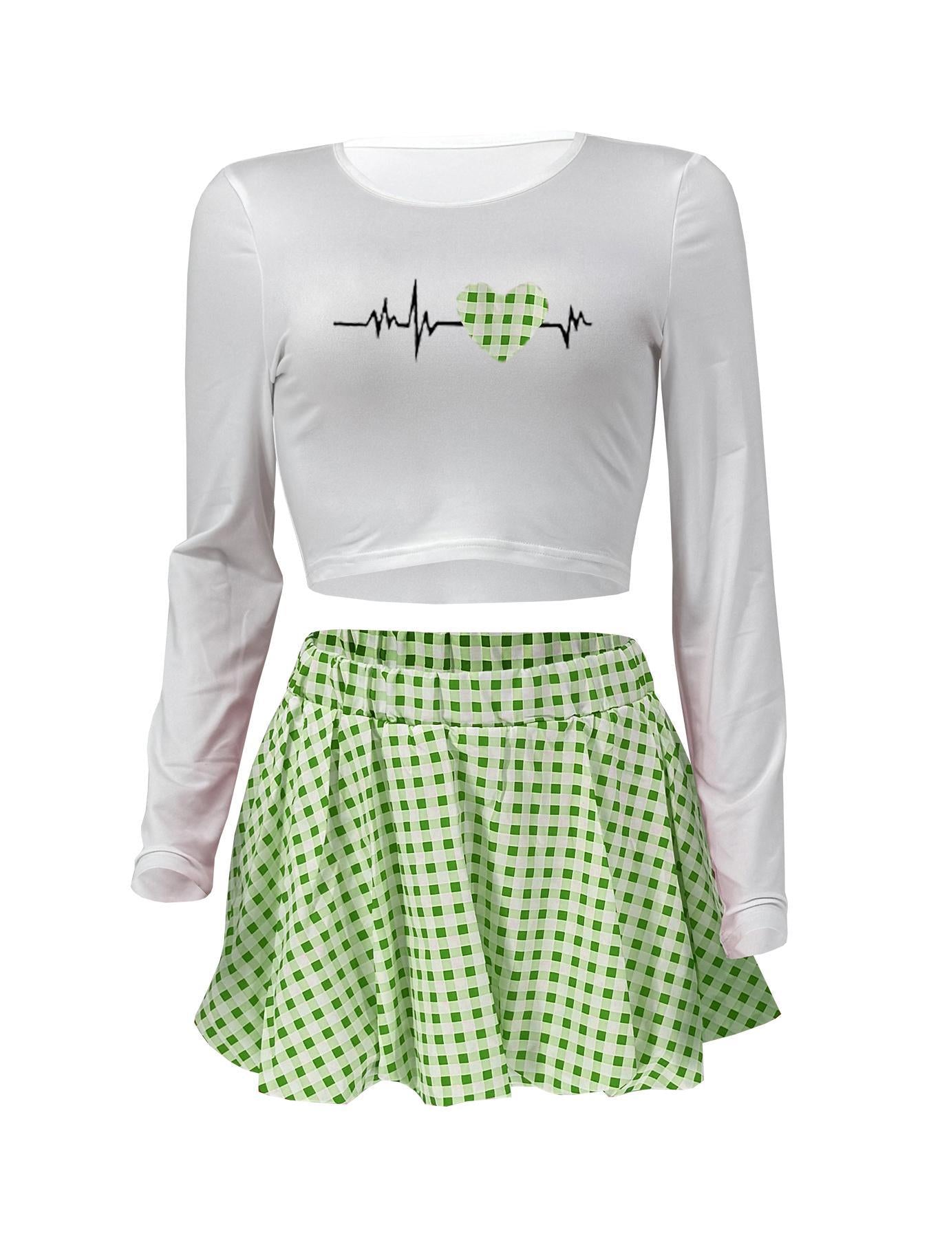 LADIES TWO PIECE LONG SLEEVE TOP & MINI SKIRT SET BLACK / RED / GREEN / BLUE / LIGHT YELLOW (SIZE S - 2XL)
