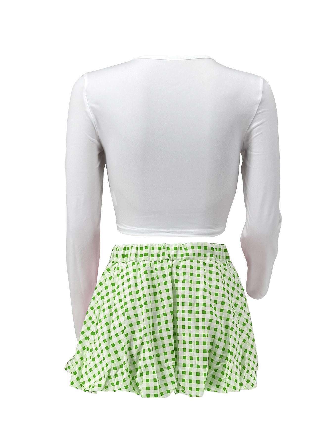 LADIES TWO PIECE LONG SLEEVE TOP & MINI SKIRT SET BLACK / RED / GREEN / BLUE / LIGHT YELLOW (SIZE S - 2XL)