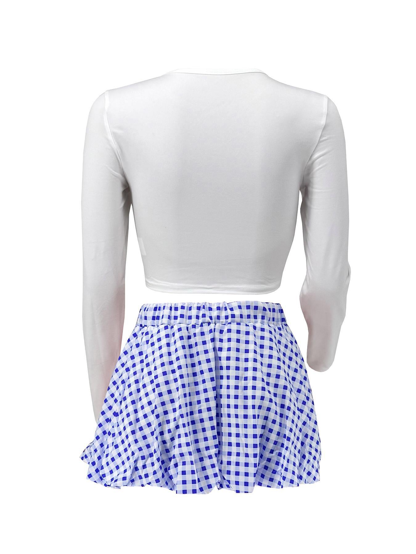 LADIES TWO PIECE LONG SLEEVE TOP & MINI SKIRT SET BLACK / RED / GREEN / BLUE / LIGHT YELLOW (SIZE S - 2XL)