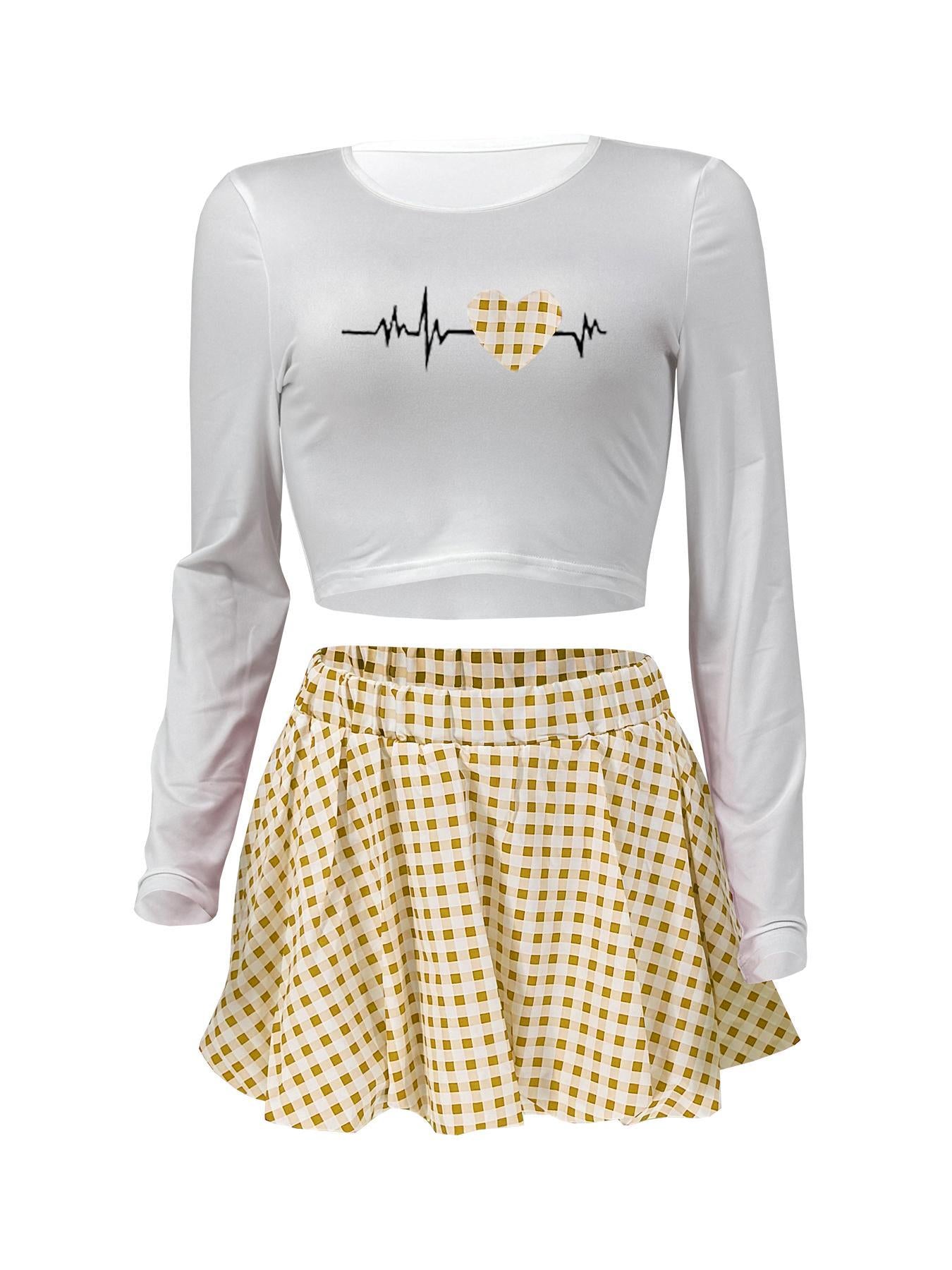LADIES TWO PIECE LONG SLEEVE TOP & MINI SKIRT SET BLACK / RED / GREEN / BLUE / LIGHT YELLOW (SIZE S - 2XL)