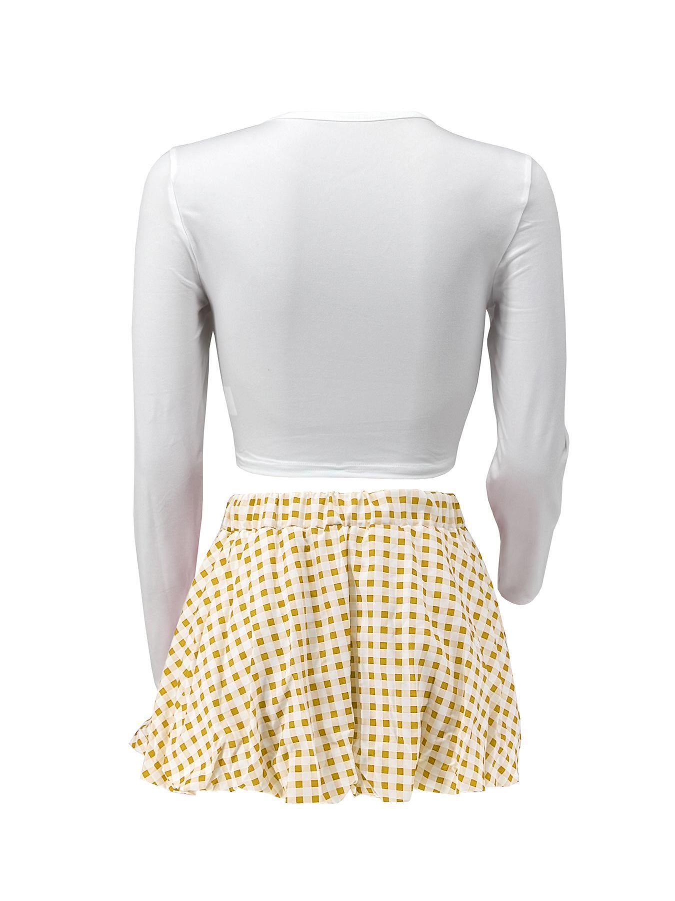 LADIES TWO PIECE LONG SLEEVE TOP & MINI SKIRT SET BLACK / RED / GREEN / BLUE / LIGHT YELLOW (SIZE S - 2XL)