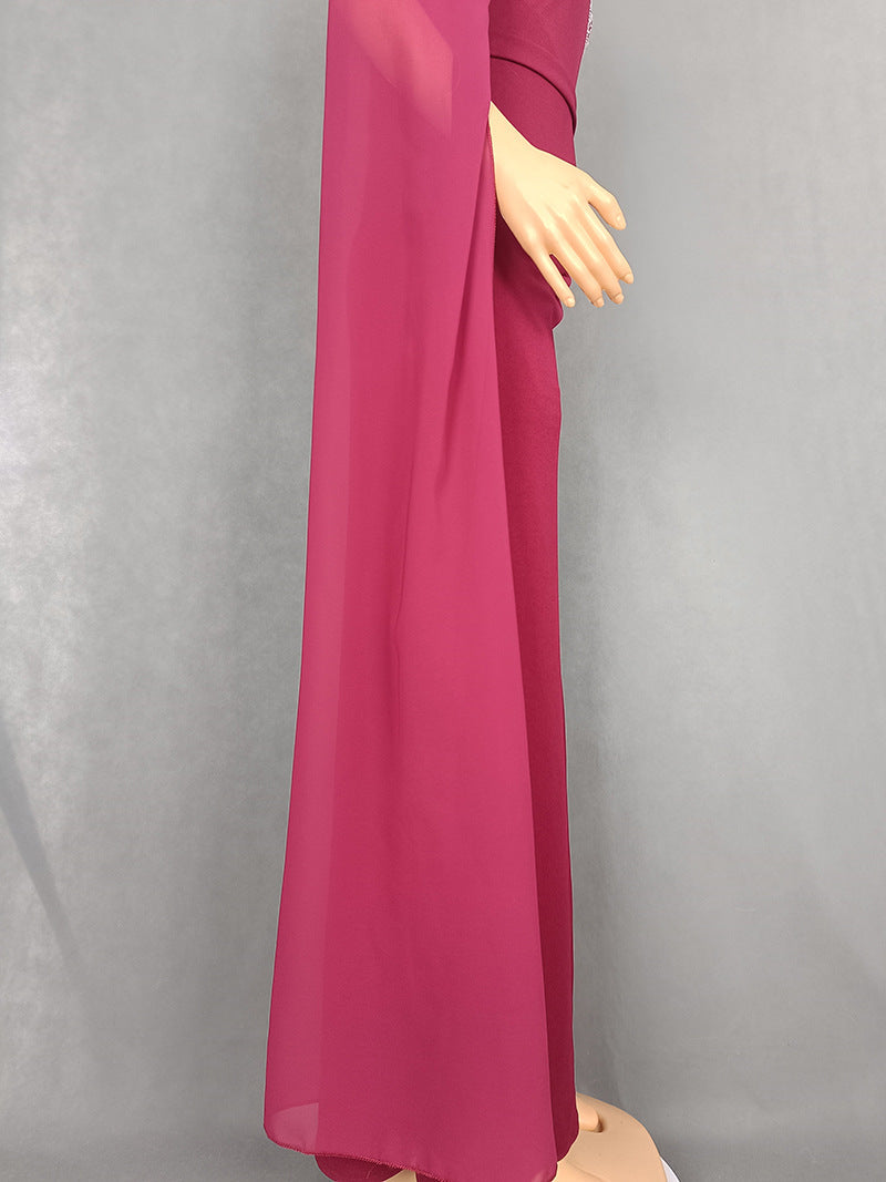LADIES PLUS SIZE BEADED EVENING DRESS BLACK / WINE RED / BLUE / PURPLE (SIZE L - 3XL)