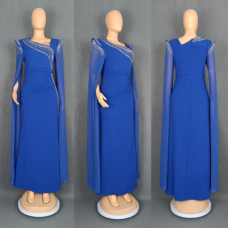 LADIES PLUS SIZE BEADED EVENING DRESS BLACK / WINE RED / BLUE / PURPLE (SIZE L - 3XL)