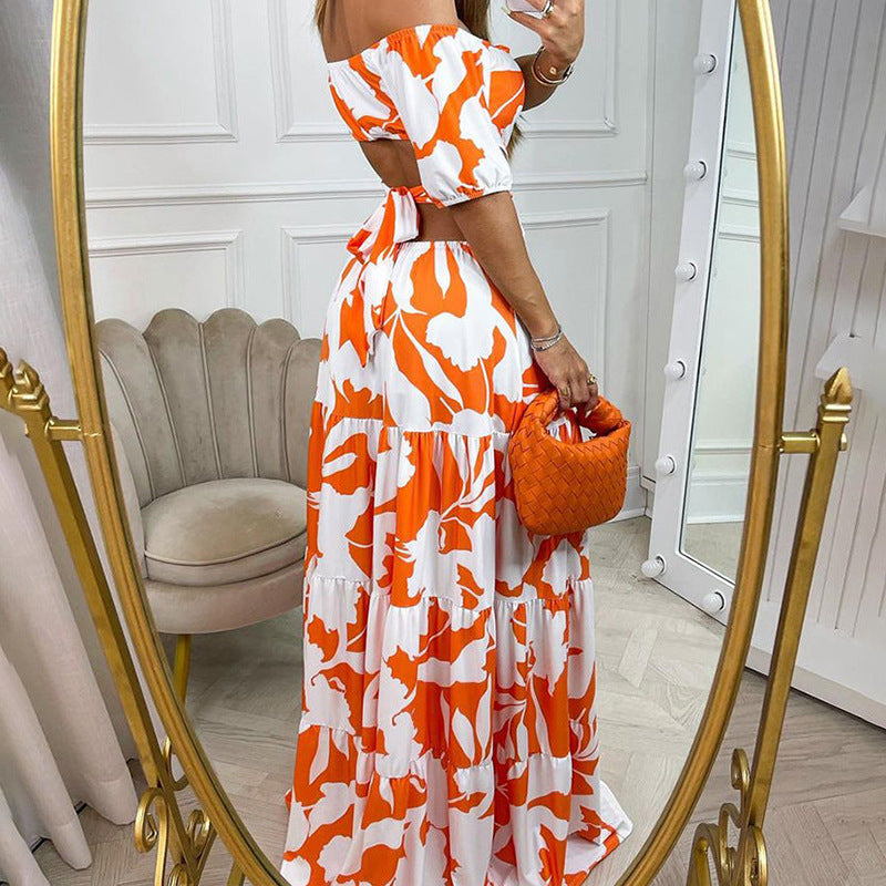 LADIES OFF THE SHOULDER CUT OUT FLORAL DRESS ORANGE / LIGHT GREEN / TURQUOISE GREEN / BLUE (SIZE S - 3XL)