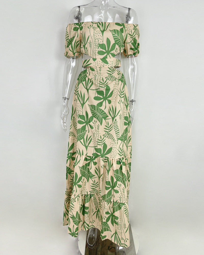 LADIES OFF THE SHOULDER CUT OUT FLORAL DRESS ORANGE / LIGHT GREEN / TURQUOISE GREEN / BLUE (SIZE S - 3XL)