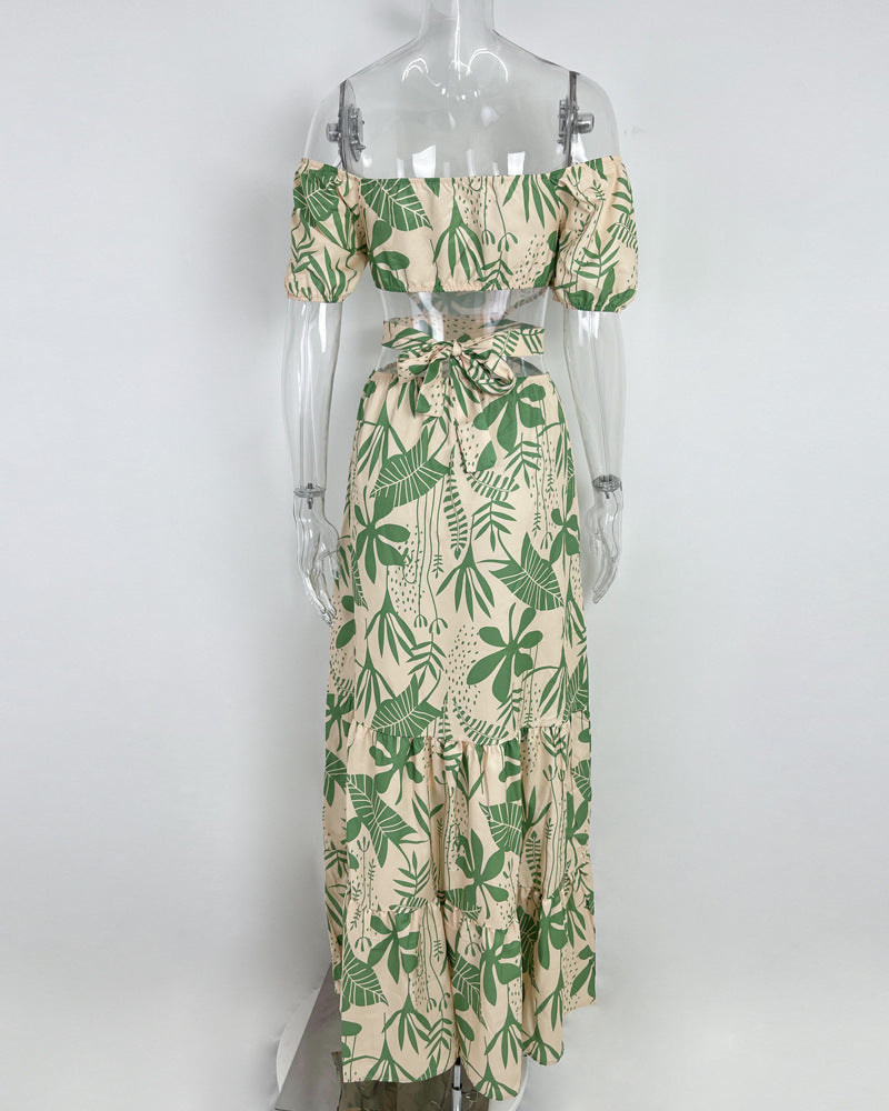 LADIES OFF THE SHOULDER CUT OUT FLORAL DRESS ORANGE / LIGHT GREEN / TURQUOISE GREEN / BLUE (SIZE S - 3XL)