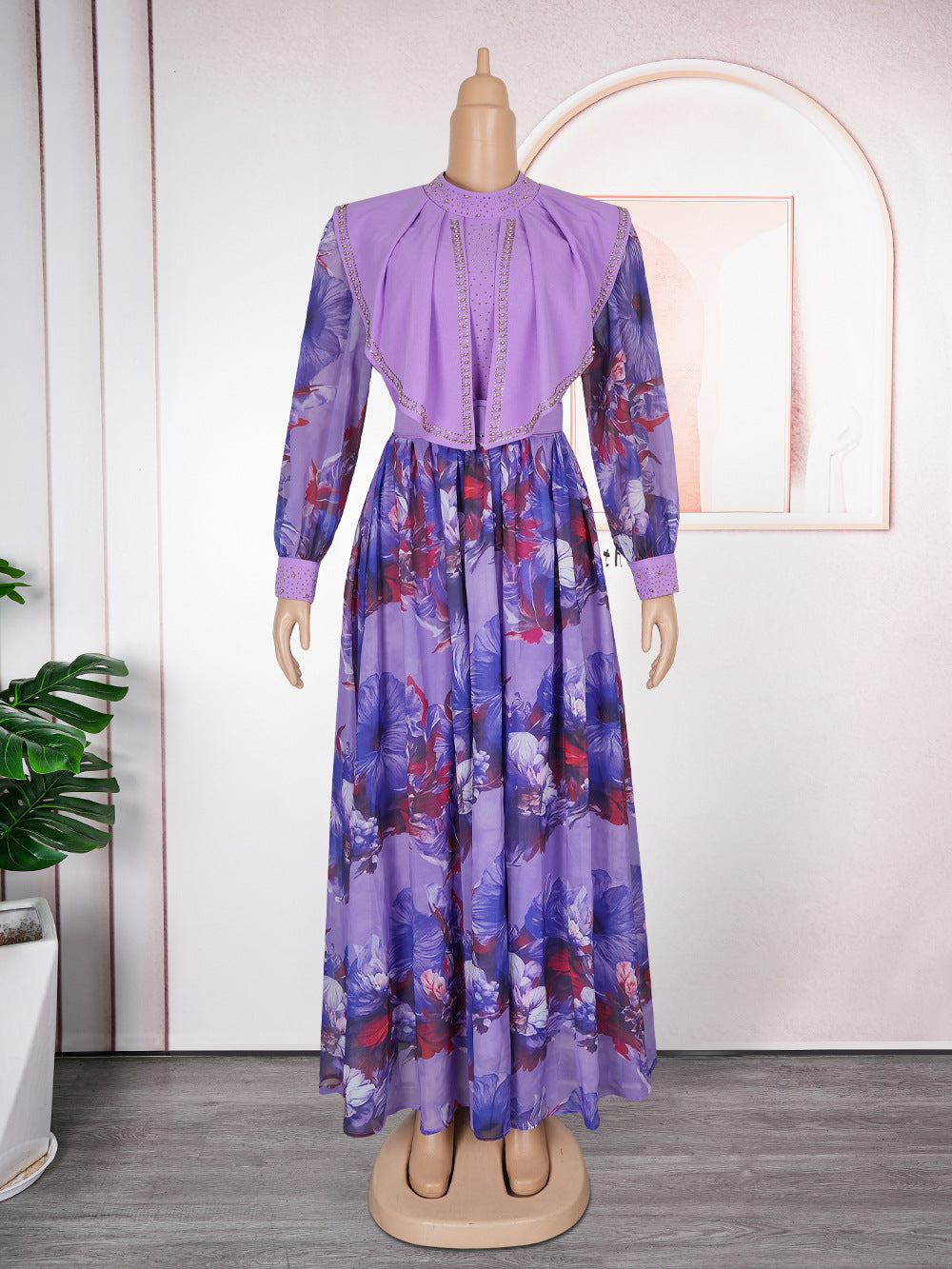 LADIES PLUS SIZE LONG SLEEVE DRESS PURPLE / BLACK / RED / WHITE (SIZE L - 3XL)