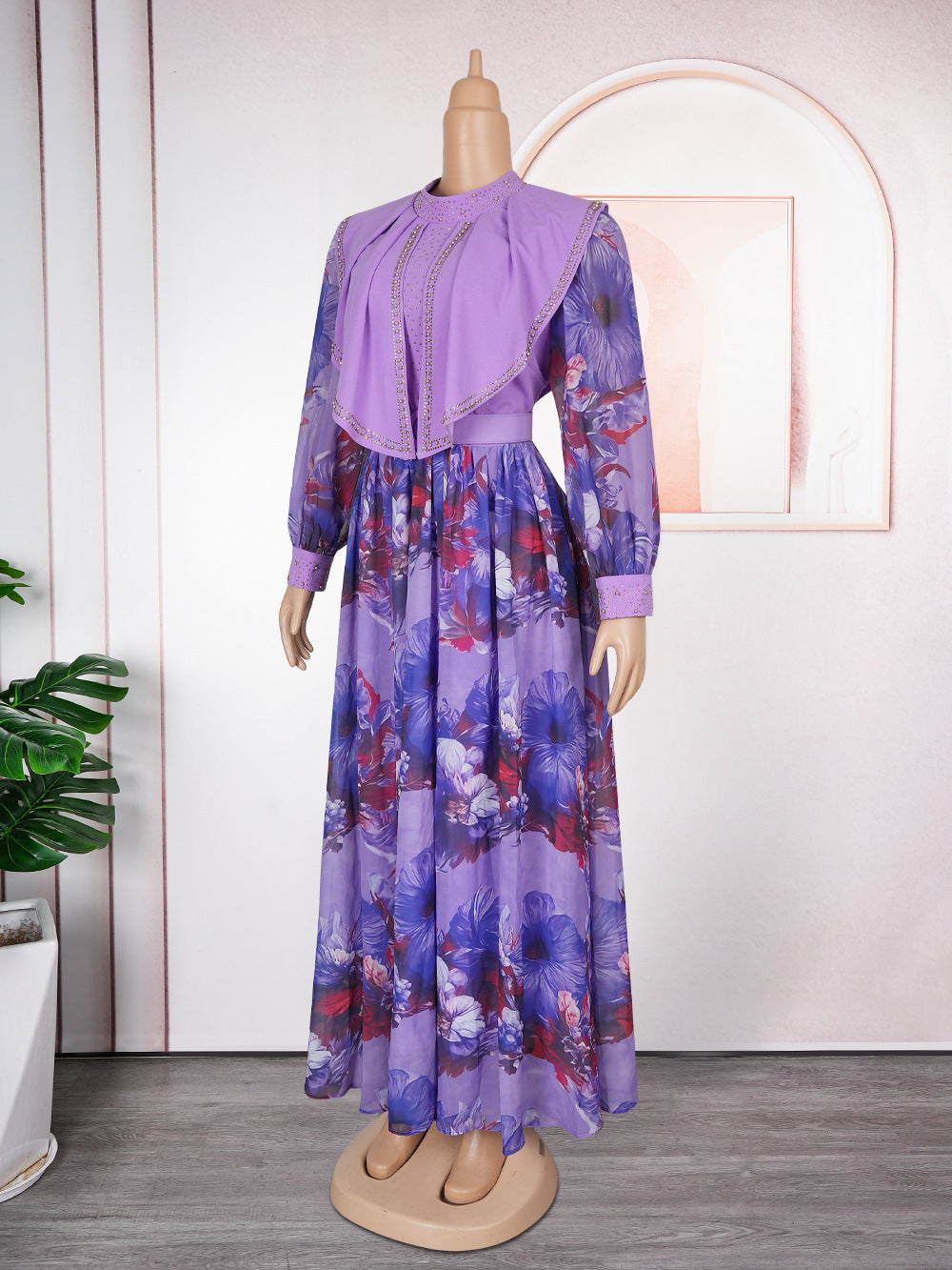 LADIES PLUS SIZE LONG SLEEVE DRESS PURPLE / BLACK / RED / WHITE (SIZE L - 3XL)