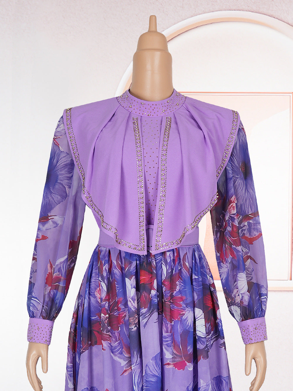LADIES PLUS SIZE LONG SLEEVE DRESS PURPLE / BLACK / RED / WHITE (SIZE L - 3XL)