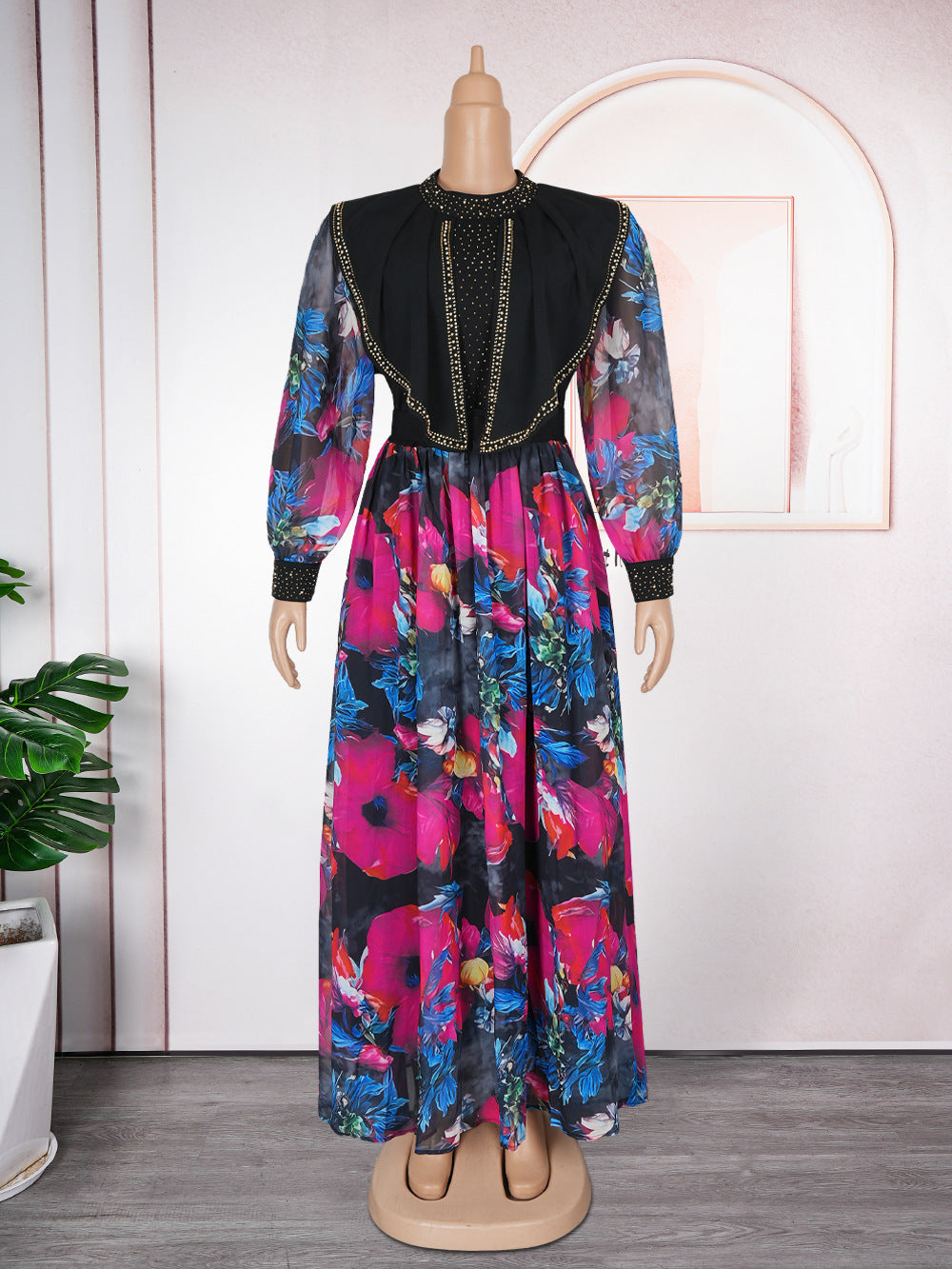 LADIES PLUS SIZE LONG SLEEVE DRESS PURPLE / BLACK / RED / WHITE (SIZE L - 3XL)