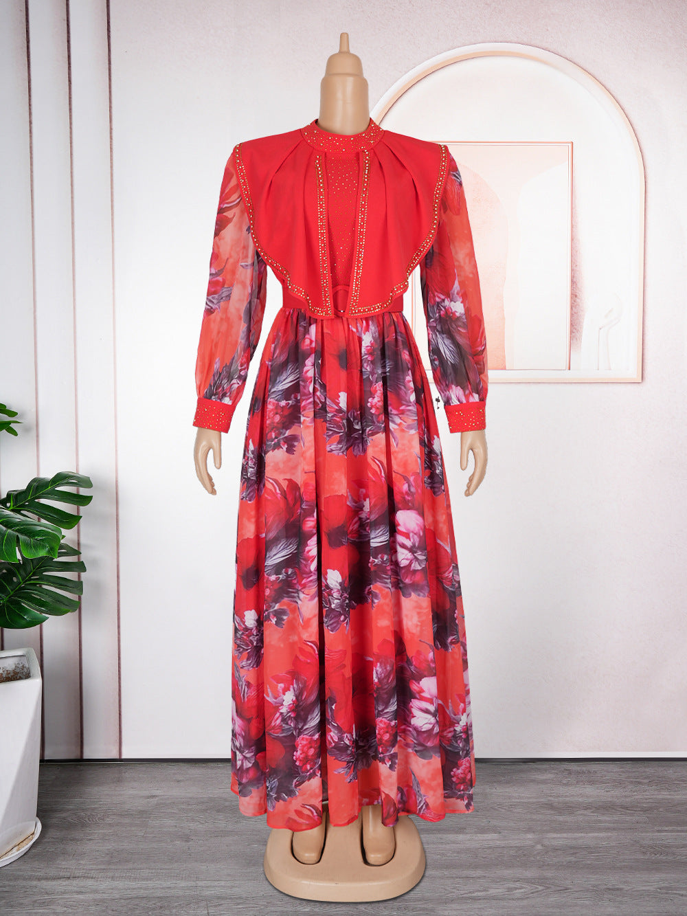 LADIES PLUS SIZE LONG SLEEVE DRESS PURPLE / BLACK / RED / WHITE (SIZE L - 3XL)