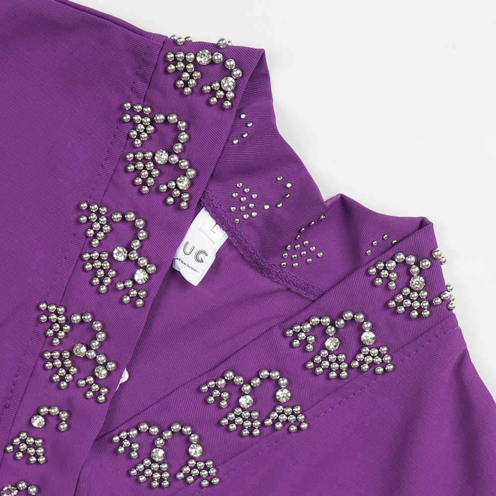 LADIES PLUS SIZE TWO PIECE SKIRT SET PURPLE / YELLOW / BLACK (SIZE L - 3XL)