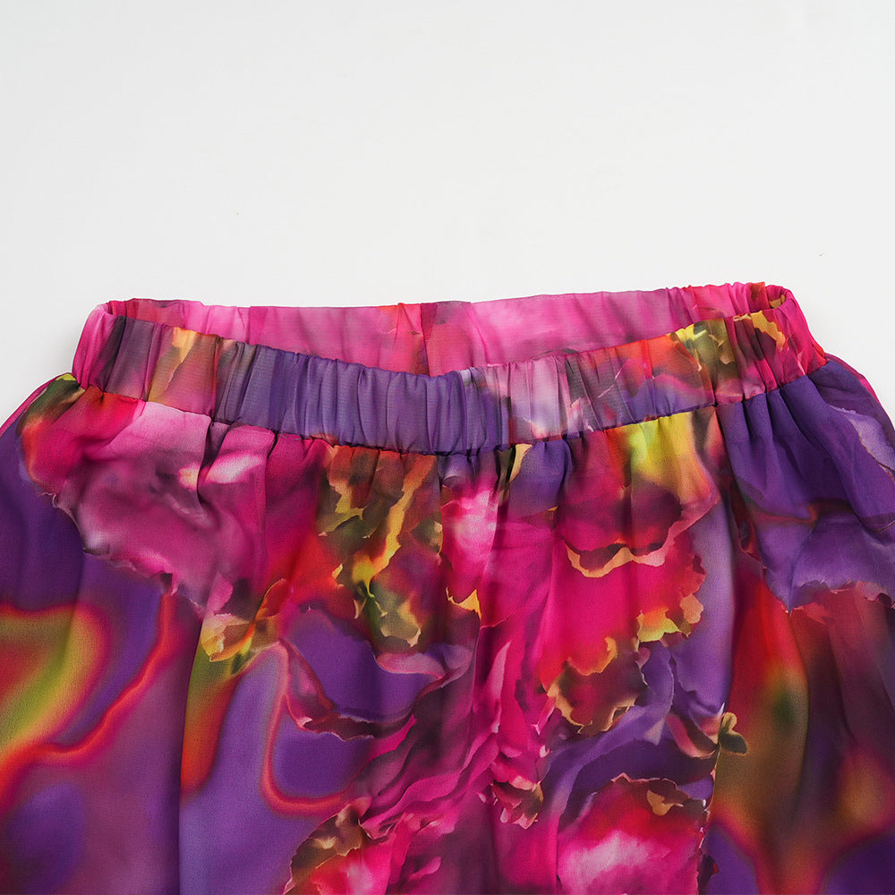 LADIES PLUS SIZE TWO PIECE SKIRT SET PURPLE / YELLOW / BLACK (SIZE L - 3XL)