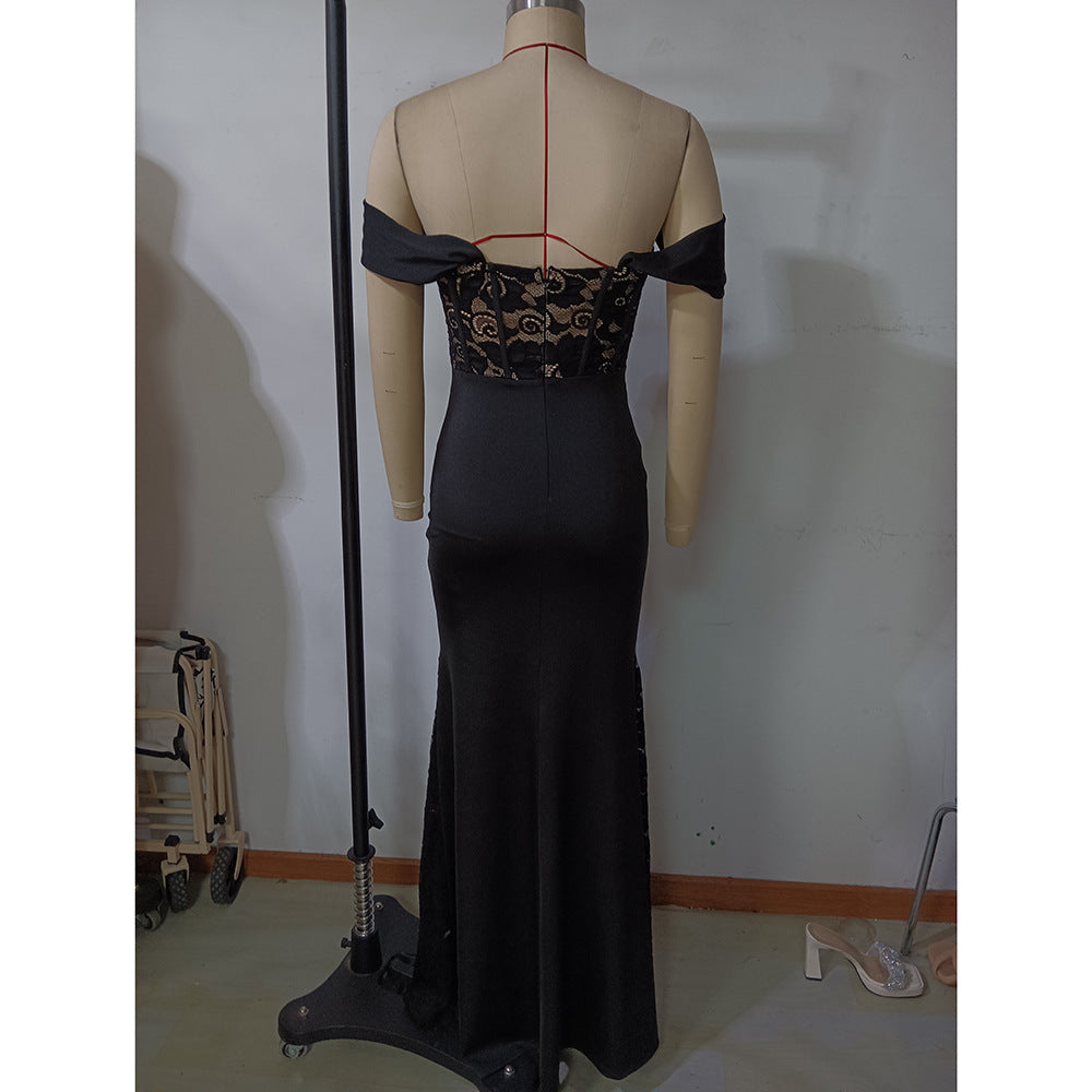 LADIES OFF THE SHOULDER EVENING DRESS BLACK (SIZE S - L)