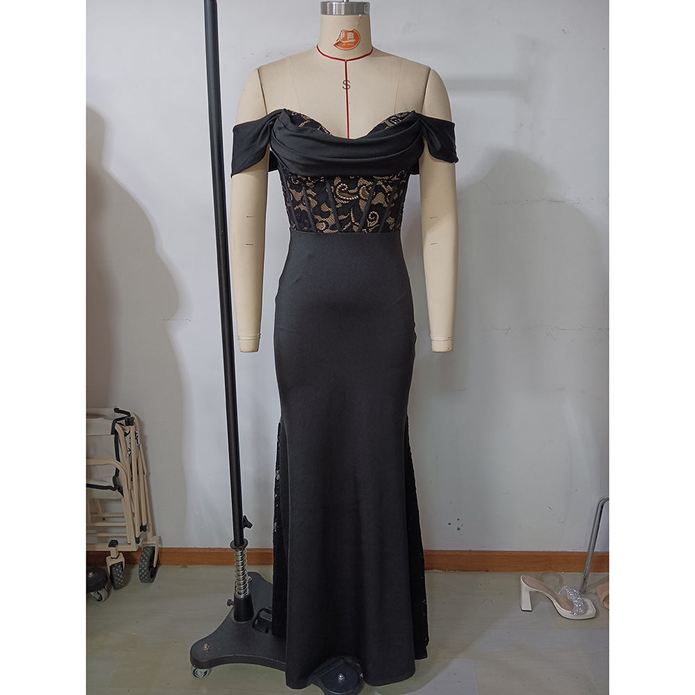 LADIES OFF THE SHOULDER EVENING DRESS BLACK (SIZE S - L)