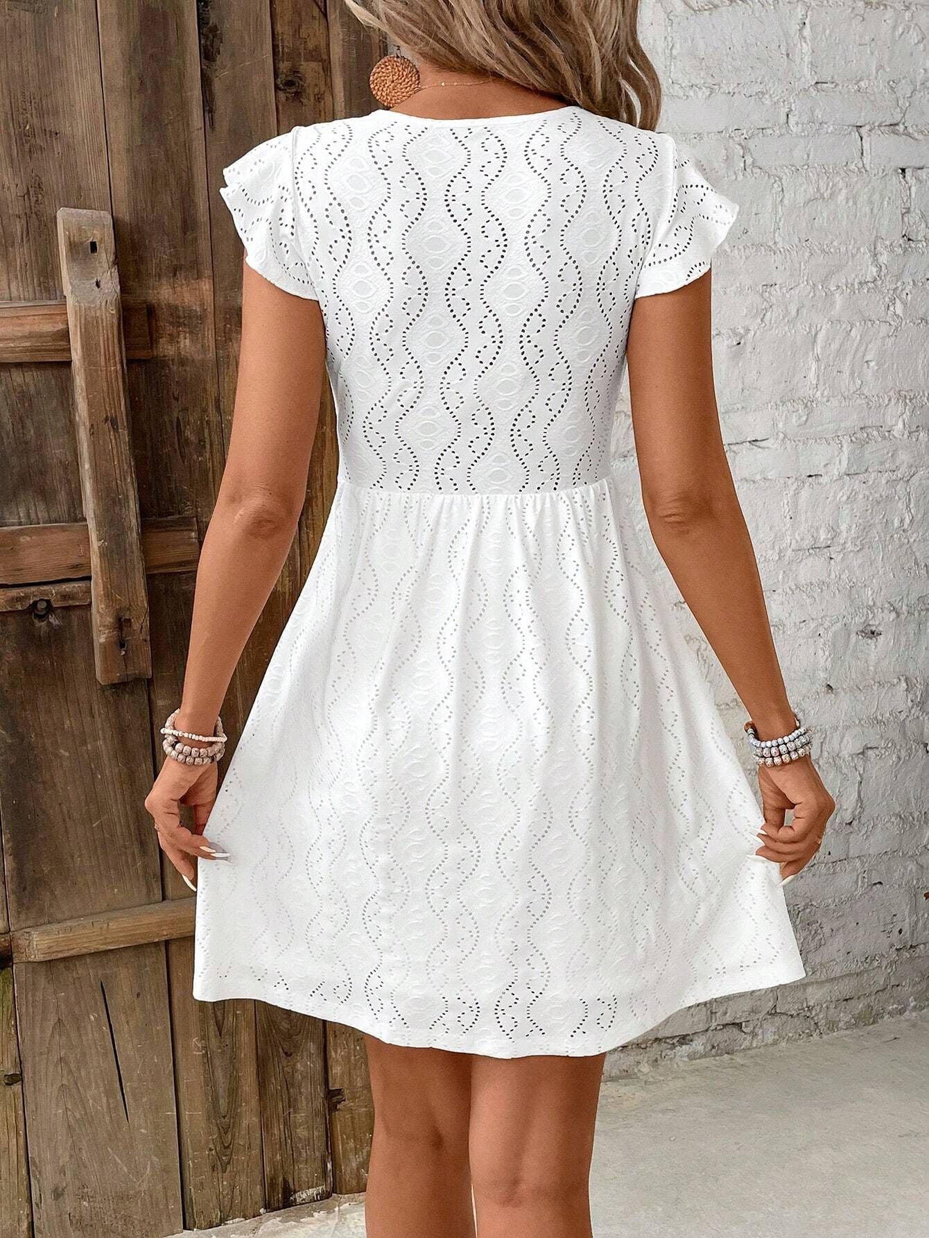 LADIES SHORT SLEEVE STRETCHY MINI DRESS WHITE (SIZE S - XL)