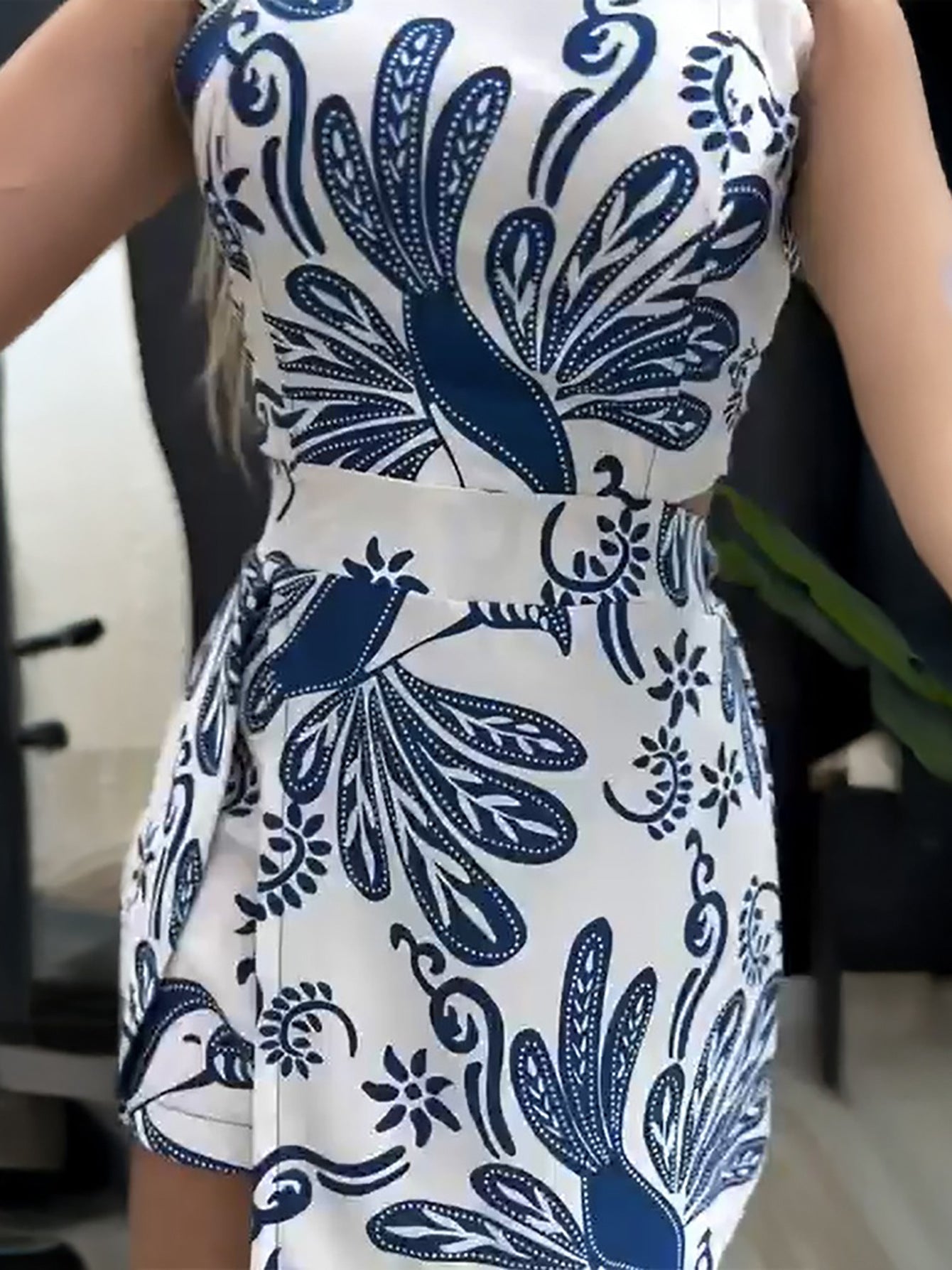 LADIES SLEEVELESS PLAYSUIT / ROMPER WHITE-BLUE (SIZE S - 2XL)